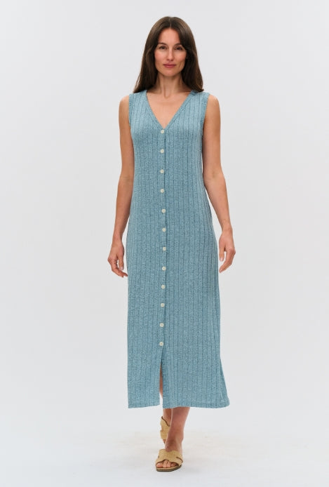 Sutton Ribbed Button Dress | Heather Seafoam